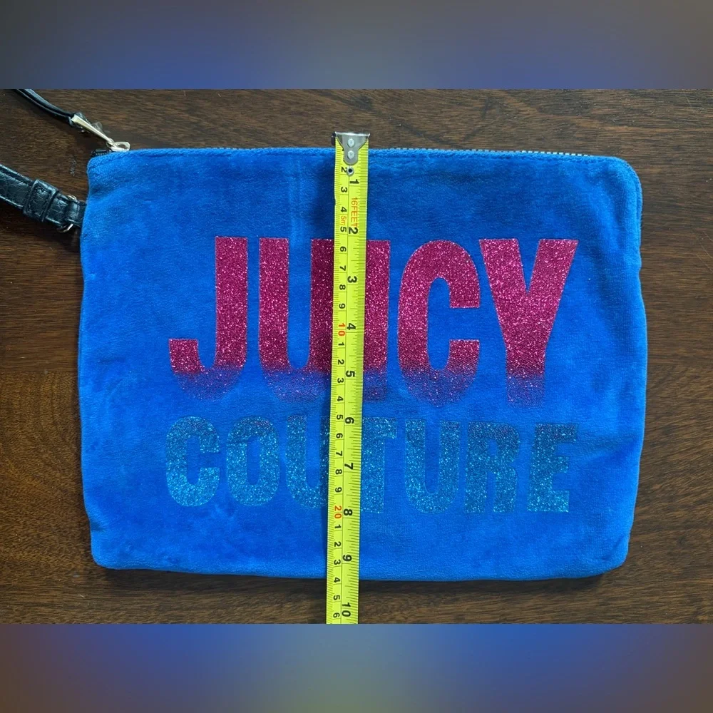 Juicy Couture Pink & Blue Glitter Shimmer Velvet Wristlet Pouch Clutch Bag